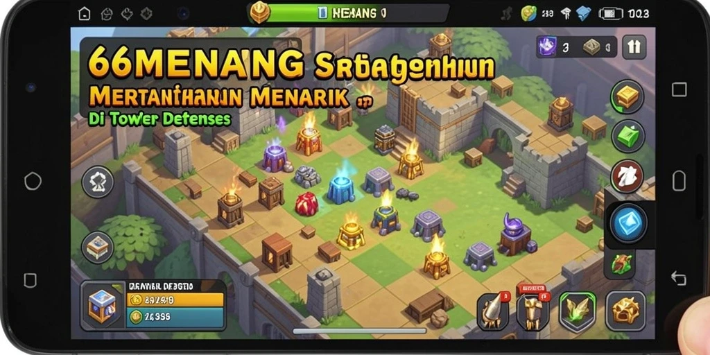 Tampilan menarik dari gameplay Tower Defense di 66MENANG.